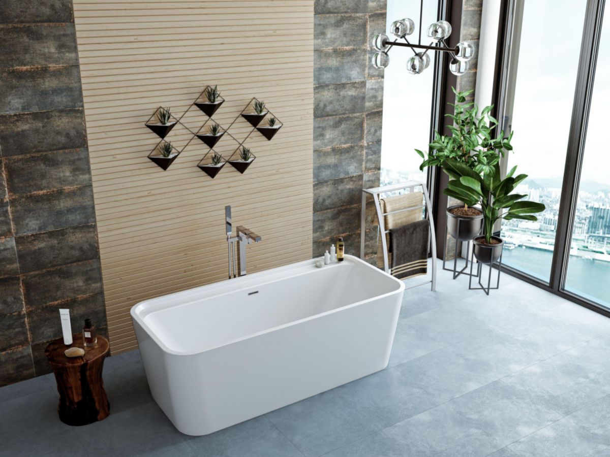Baignoire îlot AQUARINE KAMBIA en acrylique intérieur blanc brillant extérieur Blanc 170x80cm prof 40cm Réf. 825351
