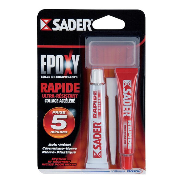 Colle époxy sader rapide, kit de 2 tubes de 15 ml. quincaillerie sénégalaise est votre boutique en ligne de référence pour tous vos besoins en quincaillerie au sénégal. découvrez une large gamme de produits de qualité pour vos projets de construction et de rénovation.