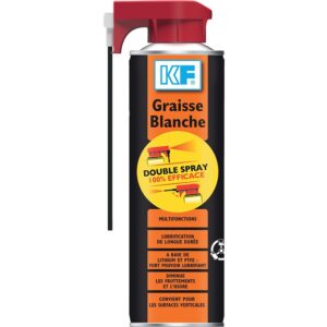 Graisse blanche à base de lithium + ptfe, aérosol double spray 500ml net. achetez en toute tranquillité avec quincaillerie sénégalaise, votre expert en ligne en quincaillerie au sénégal. profitez de produits de haute performance livrés directement chez vous.