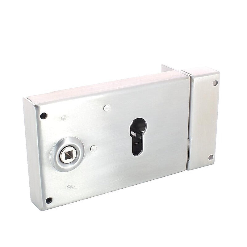 Serrure en applique horizontale à fouillot inox - pêne dormant et demi-tour - a cylindre européen - 719 main gauche. pour des produits de quincaillerie de confiance, choisissez quincaillerie sénégalaise, votre boutique en ligne au sénégal. commandez facilement et recevez rapidement.