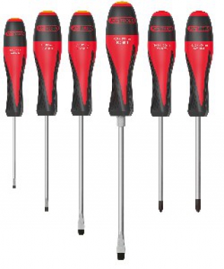 BOÎTE DE 6 TOURNEVIS FENTE ULTIMATE : 1X(3,5X75) – 1X(4,0X100) – 1X(5,5X125) – 1X(6,5X150) PHILIPS : 1X(PH1X75) – 1X(PH2X100)