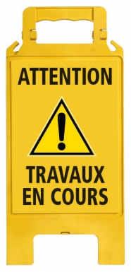CHEVALET "ATTENTION TRAVAUX EN COURS" - JAUNE, MARQUAGE NOIR. Quincaillerie Sénégalaise est votre destination en ligne pour des équipements de qualité en plomberie, bâtiment et industrie. Faites vos achats facilement et bénéficiez de nos prix attractifs.