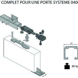 KIT COMPLET POUR UNE PORTE SYSTÈME 0400 - KIT RAIL LG. 2 ML  + GARNITURE 80 KG. Avec Quincaillerie Sénégalaise, trouvez tout le matériel de plomberie, quincaillerie, et bâtiment dont vous avez besoin. Nous proposons une large gamme d'équipements fiables pour vos travaux. Simplifiez vos projets grâce à notre service rapide et efficace.