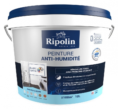 PEINTURE ANTI-HUMIDITÉ POUR MURS INTÉRIEURS MICROPOREUSE ET LESSIVABLE – S’APPLIQUE SUR MURS HUMIDES, NON ENTERRÉS (PLÂTRE, ENDUIT, CIMENT, PARPAING, BÉTON, PIERRE, BRIQUE)- BLANC SATIN – 10L