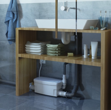 POMPE DE RELEVAGE SANIDOUCHE+ : PEUT S’INTÉGRER SOUS UN RECEVEUR DE DOUCHE OU DANS UN MEUBLE DE SALLE DE BAINS. EN PLUS D’UNE DOUCHE, SANIDOUCHE + PERMET D’ÉVACUER LES EAUX USÉES D’UN LAVE-MAINS EN LE RACCORDANT À
