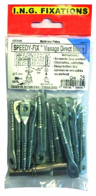 SPEEDY-FIX - VIS POUR SUSPENDRE DIRECTEMENT DANS LE BÉTON ET LE BOIS DUR - SACHET DE 25. Faites confiance à Quincaillerie Sénégalaise pour vos équipements de plomberie et de bâtiment. Nous offrons des produits durables pour vos projets de rénovation ou de construction. Commandez dès maintenant en toute simplicité.