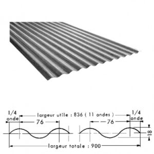 TÔLE ONDULÉE GALVANISÉE ONDE 76X18 MM 2500X900X0,63 MM POIDS FEUILLE = 13 KG. Quincaillerie Sénégalaise met à votre disposition des solutions robustes pour vos besoins en bâtiment, plomberie et industrie. Achetez en ligne et recevez vos produits rapidement.