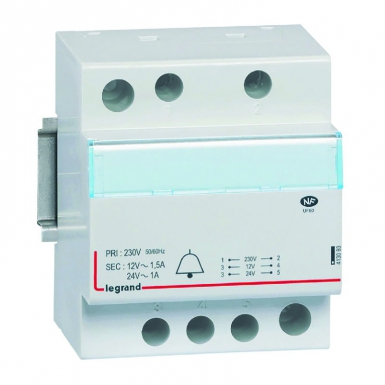 TRANSFORMATEUR POUR SONNERIE 230V VERS 24V À 12V - 24VA À 18 VA - 4 MODULES. Pour une quincaillerie de qualité au Sénégal, choisissez Quincaillerie Sénégalaise. Nos produits sont sélectionnés pour répondre à vos exigences. Commandez facilement en ligne et recevez vos articles rapidement.